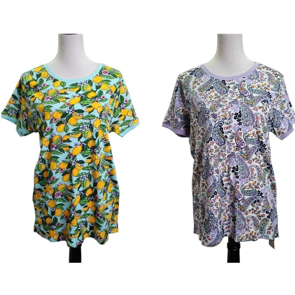 Vera Bradley Lemon Grove & Maddalena Paisley Print Pajama Top Bundle Size Large